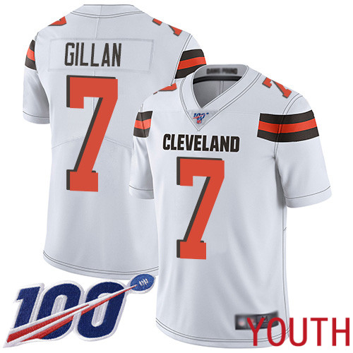 Cleveland Browns Jamie Gillan Youth White Limited Jersey 7 NFL Football Road 100th Season Vapor Untouchable